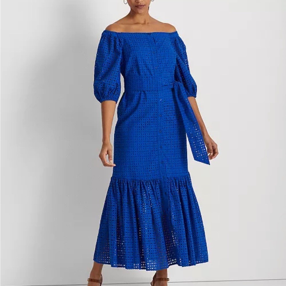 Lauren Ralph Lauren Royal Blue Eyelet Maxi Dress